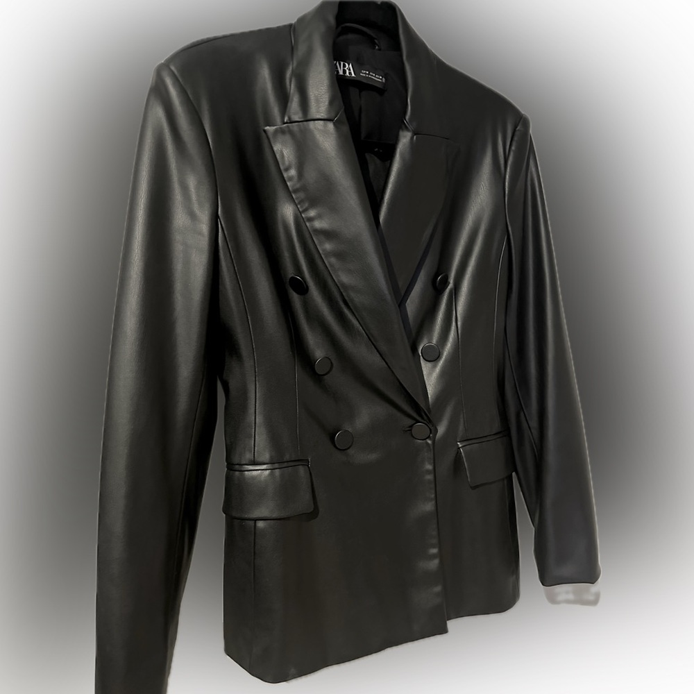 Zara Black Faux Leather Blazer